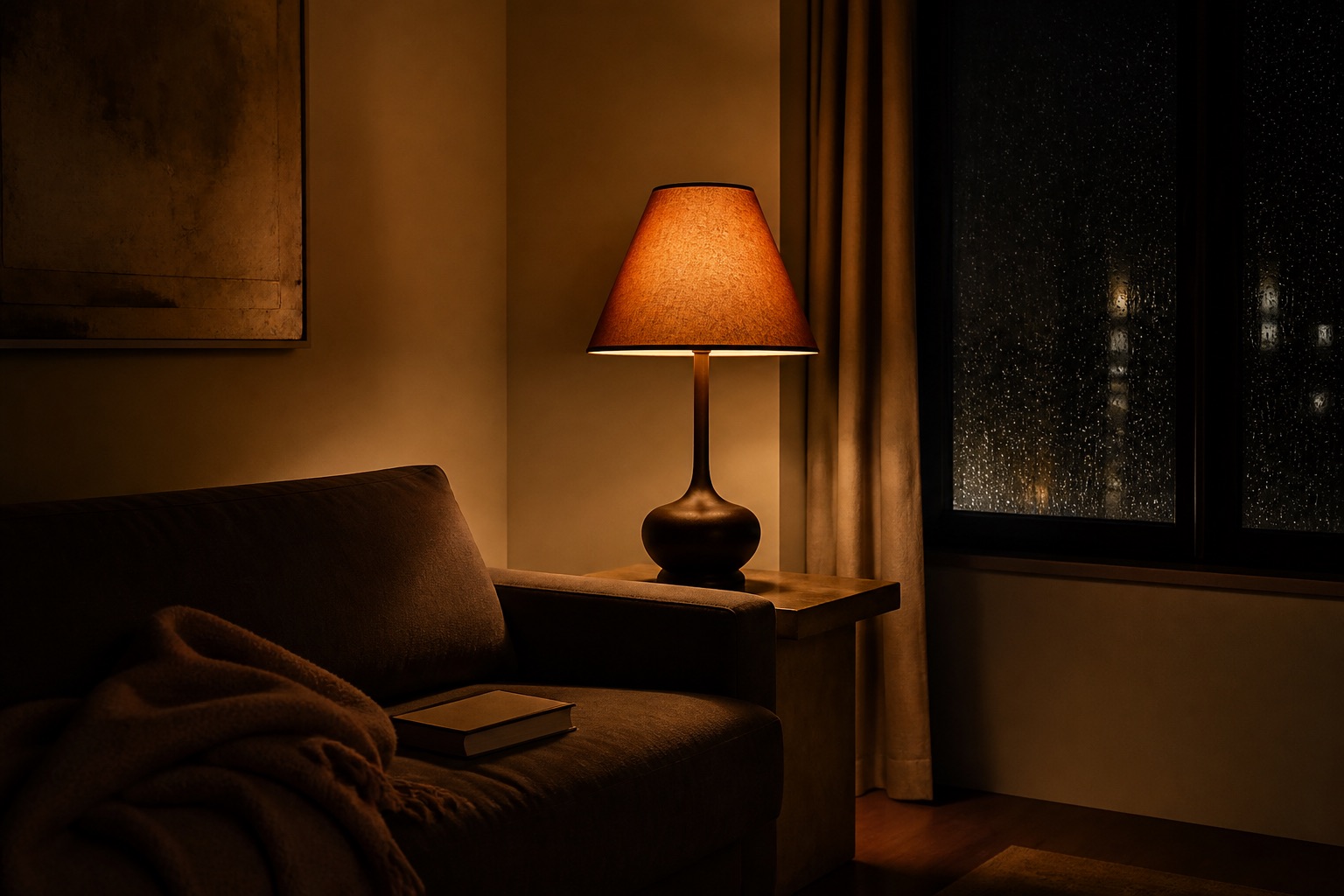 A lamplit room in the evening, a place to be heard